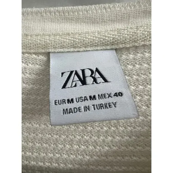 Zara Men’s Textured Woven Ivory Off White Short Sleeve Loose Fit T Shirt, size M - Picture 4 of 4